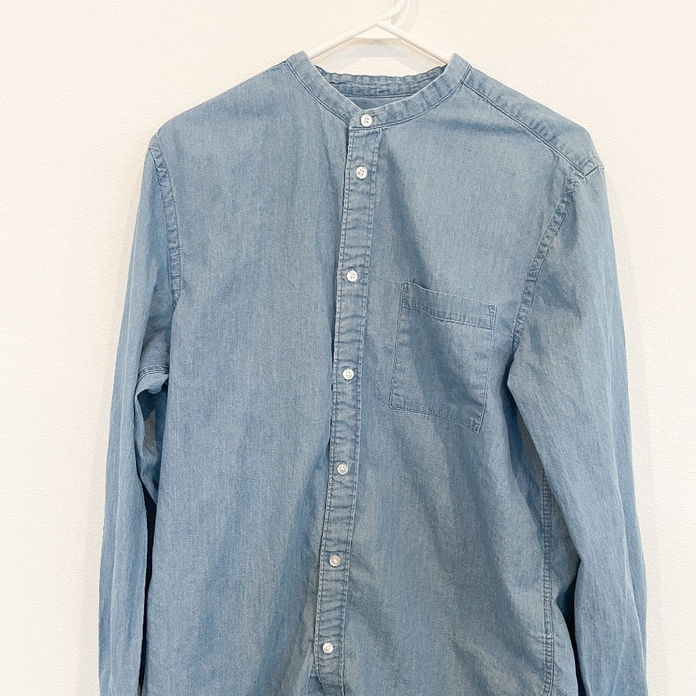 H&M mens blue shirt mandarin collar button up